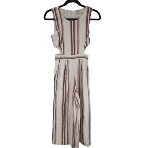 Japna Jumpsuit XS Womens Capri Linen Blend White Red Striped Sleeveless‎ Cut Out